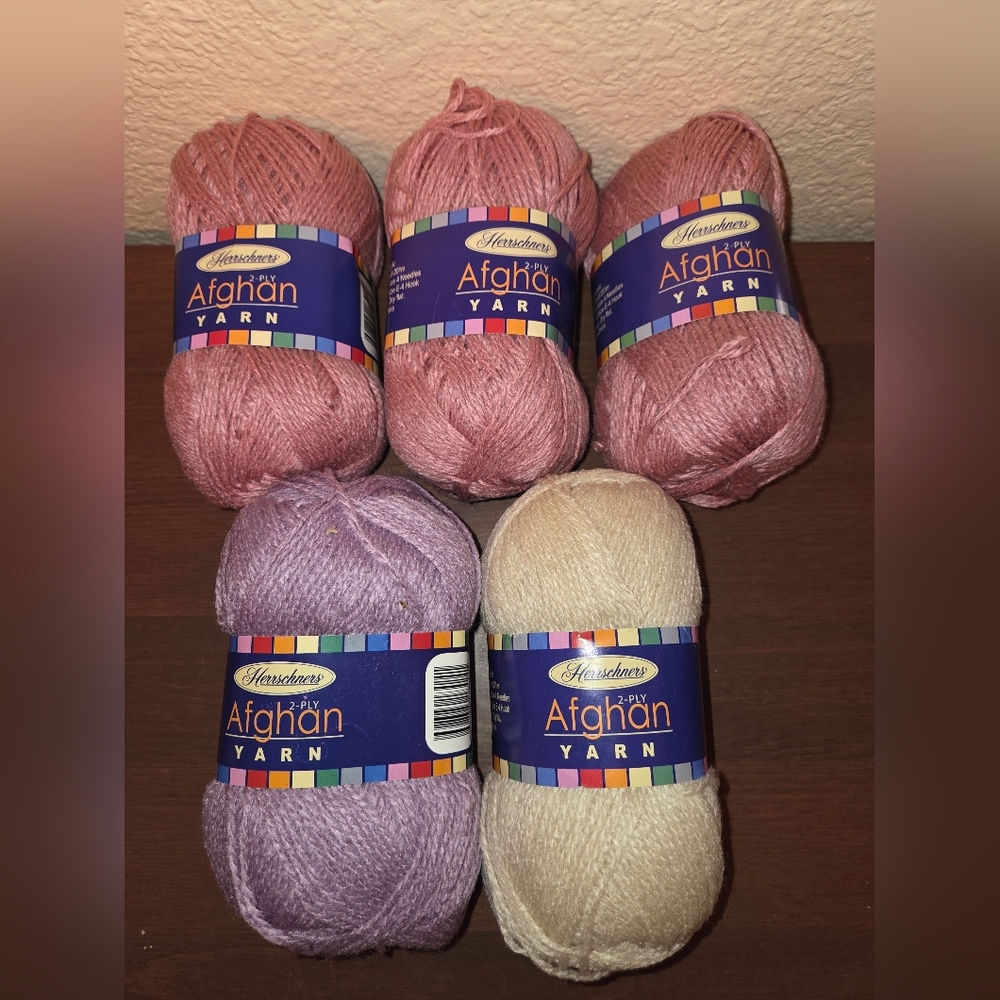 Herschners Afghan Yarn Skeins - Pink, Lavender, Cream